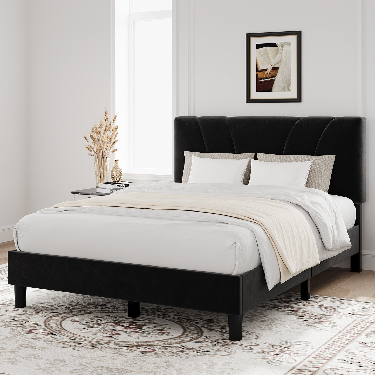 12007 Novilla Bed Frame Upholstered Platform Bed Frame with Adjustable Headboard, Strong Weight Capacity, No Box Spring Needed, Easy Assembly