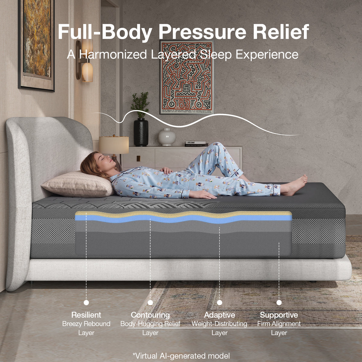 Novilla AiryFlow™ Mattress, Cooling Memory Foam Mattress in a Box with Graphene Cover, PCM Temperature Regulation, NanoGel Foam & Pressure Relief Support
