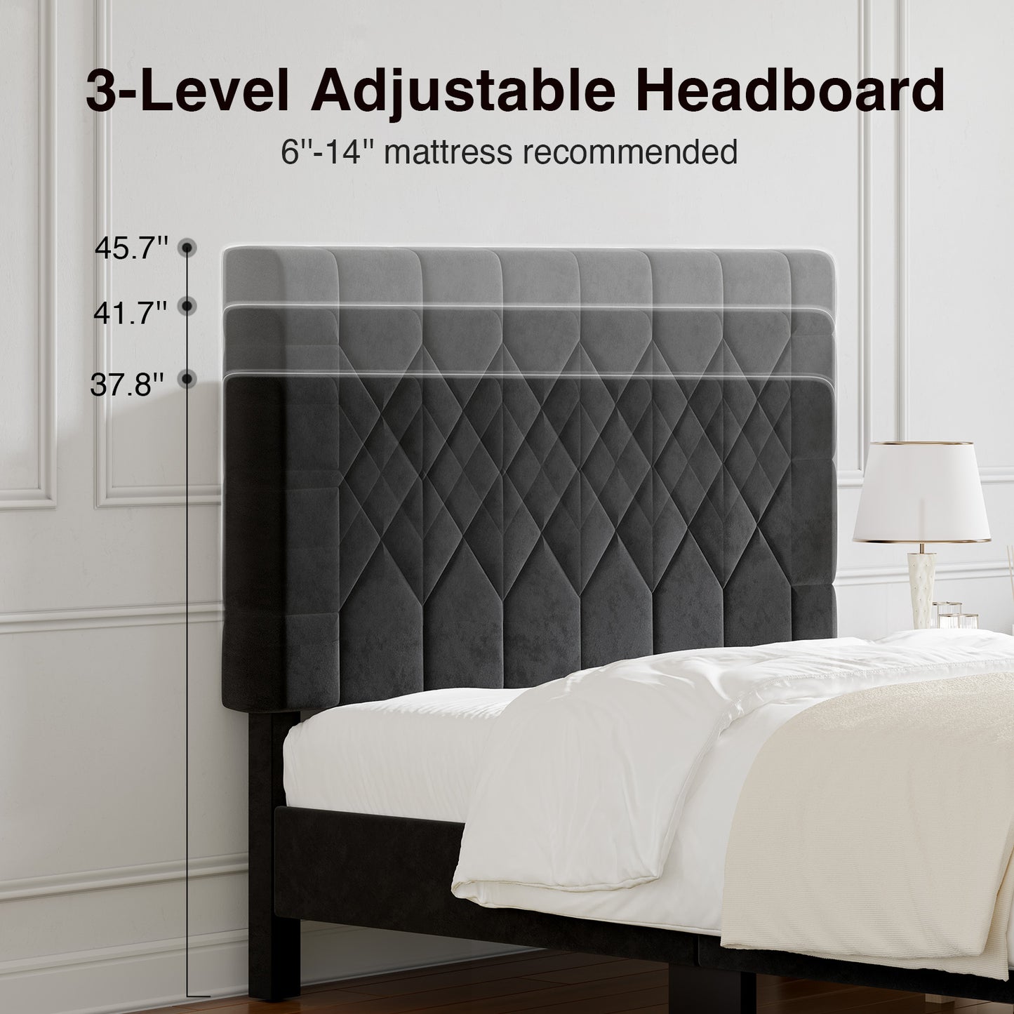 12013 Novilla Bed Frame, Full Bed Frame with Headboard, Velvet Upholstered Pull-Point Headboard, No Box Spring Needed, Heavy Duty Feet, Easy Assembly