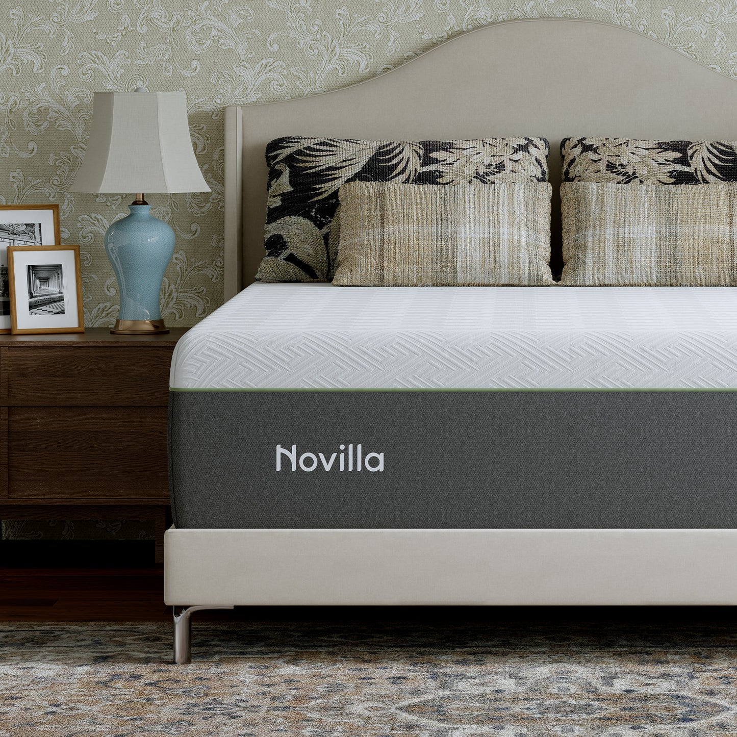 1092 Novilla Bliss Green Tea Mattress, Gel Memory Foam Mattress in a Box for Cooling Comfort with Nylon Cover, Pressure Relieving & Spine Alignment with CertiPUR-US Certified Foams