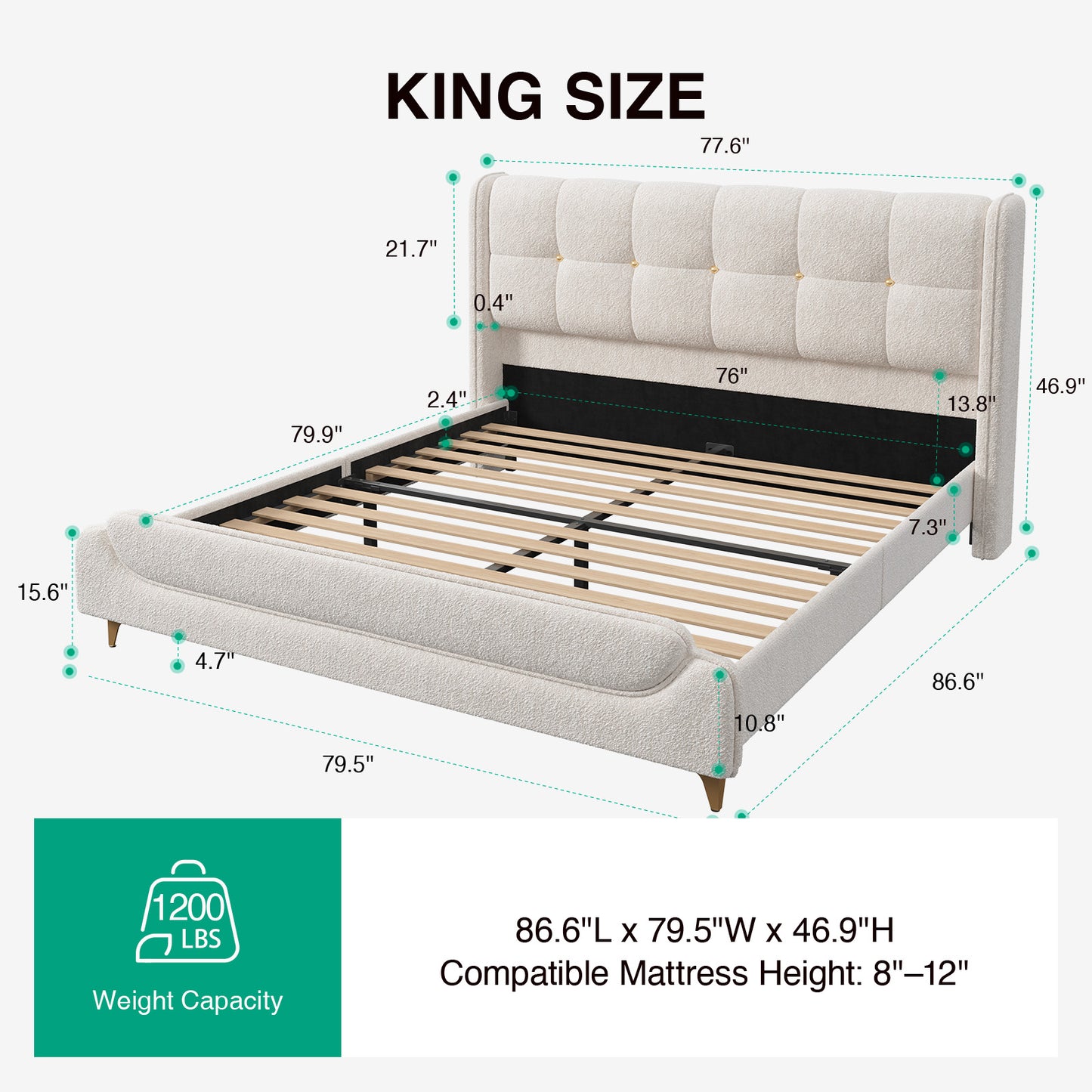 Novilla Full Size Bed Frame with Charging Station & LED Lights, Upholstered French Luxury Platform Bed with Wingback Headboard, Lamb Wool Fabric, No Box Spring Needed, Easy Assembly, Cream White