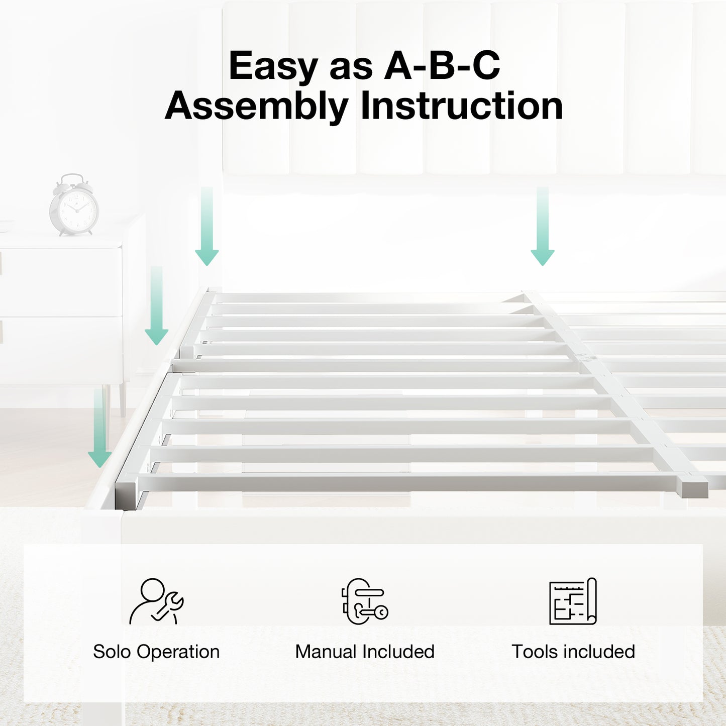 12015 Novilla Bed Frames with Piano Keys Headboard and Footboard, Metal Platform Bed Frame, No Box Spring Needed, Easy Assembly, Steel Slats Support