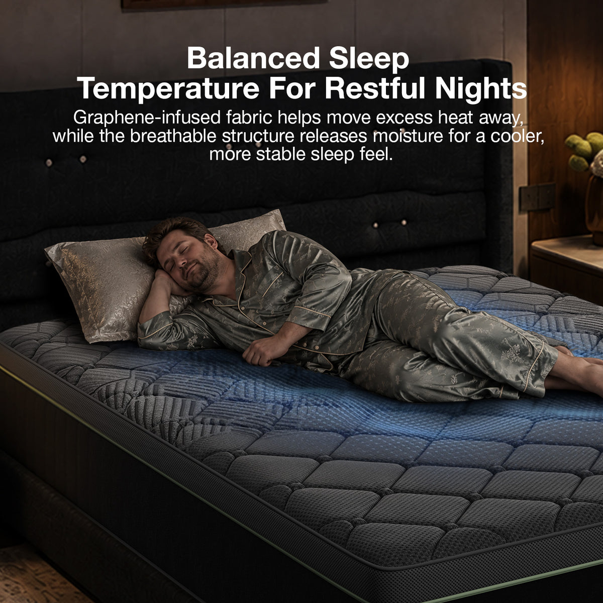Novilla PoemEase Cooling Hybrid Mattress, Graphene Fabric, Gel Memory Foam, Temperature Balance, Full-Body Support, Pocket Springs, Reinforced Edges