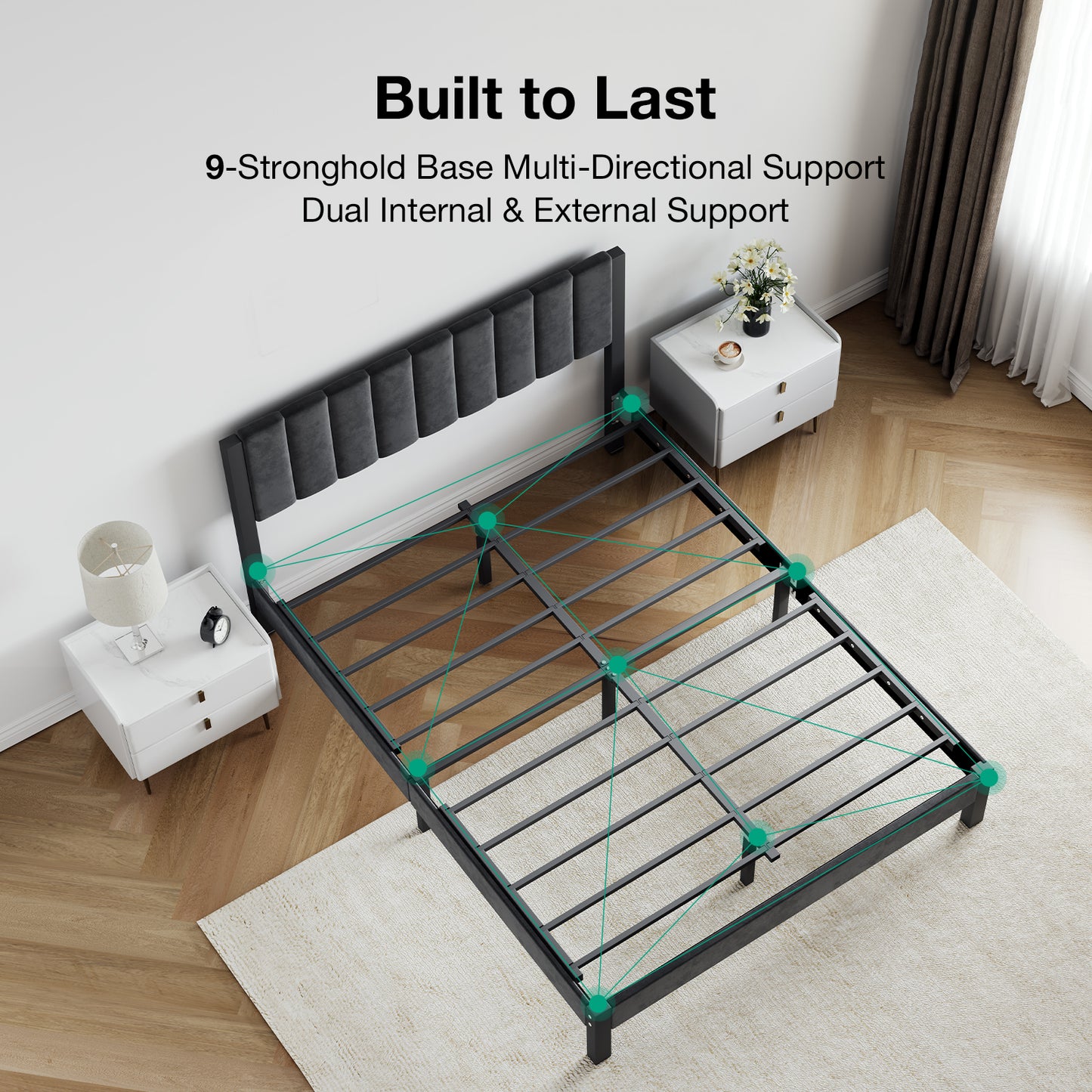 12015 Novilla Bed Frames with Piano Keys Headboard and Footboard, Metal Platform Bed Frame, No Box Spring Needed, Easy Assembly, Steel Slats Support