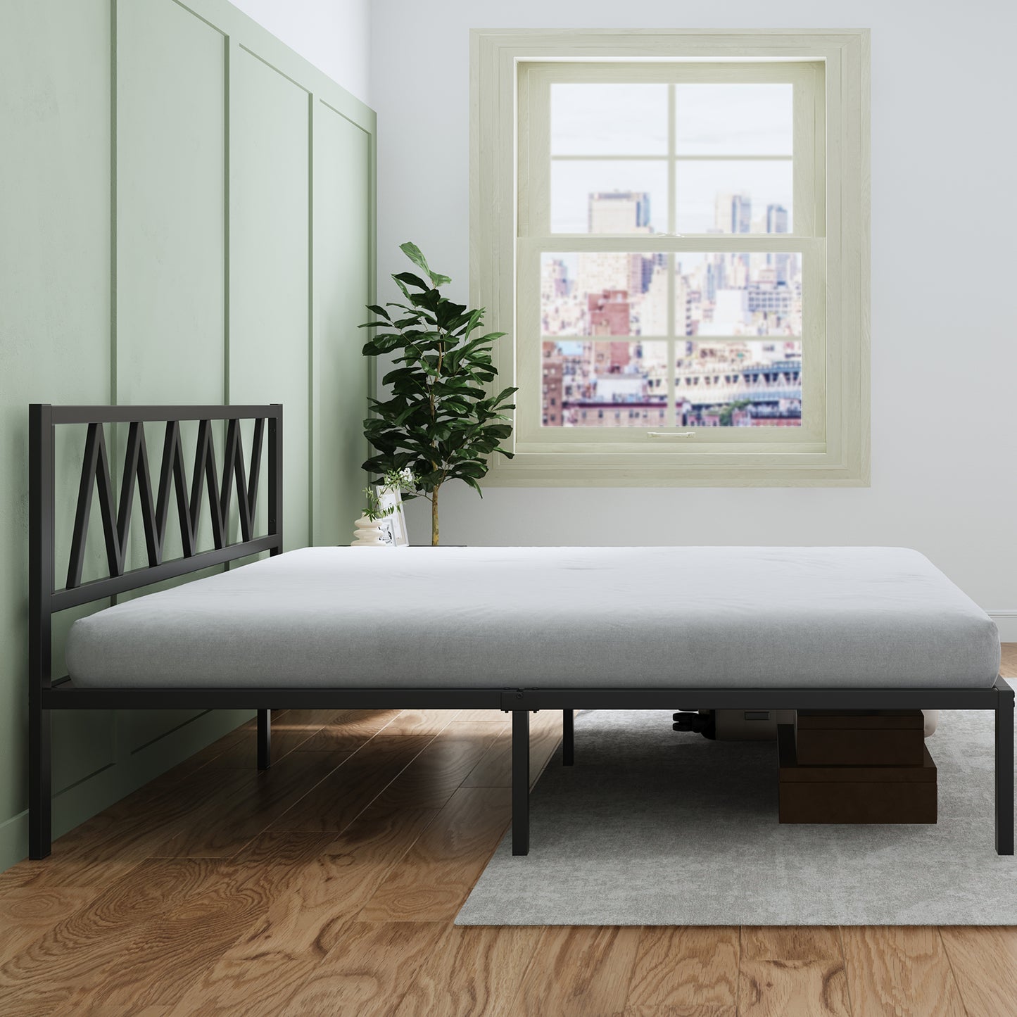 10017 Novilla Bed Frame With Headboard, Metal Platform Bed Frame, Bed Frame No Box Spring Needed, Easy Assembly, Strong Wood Slats Support