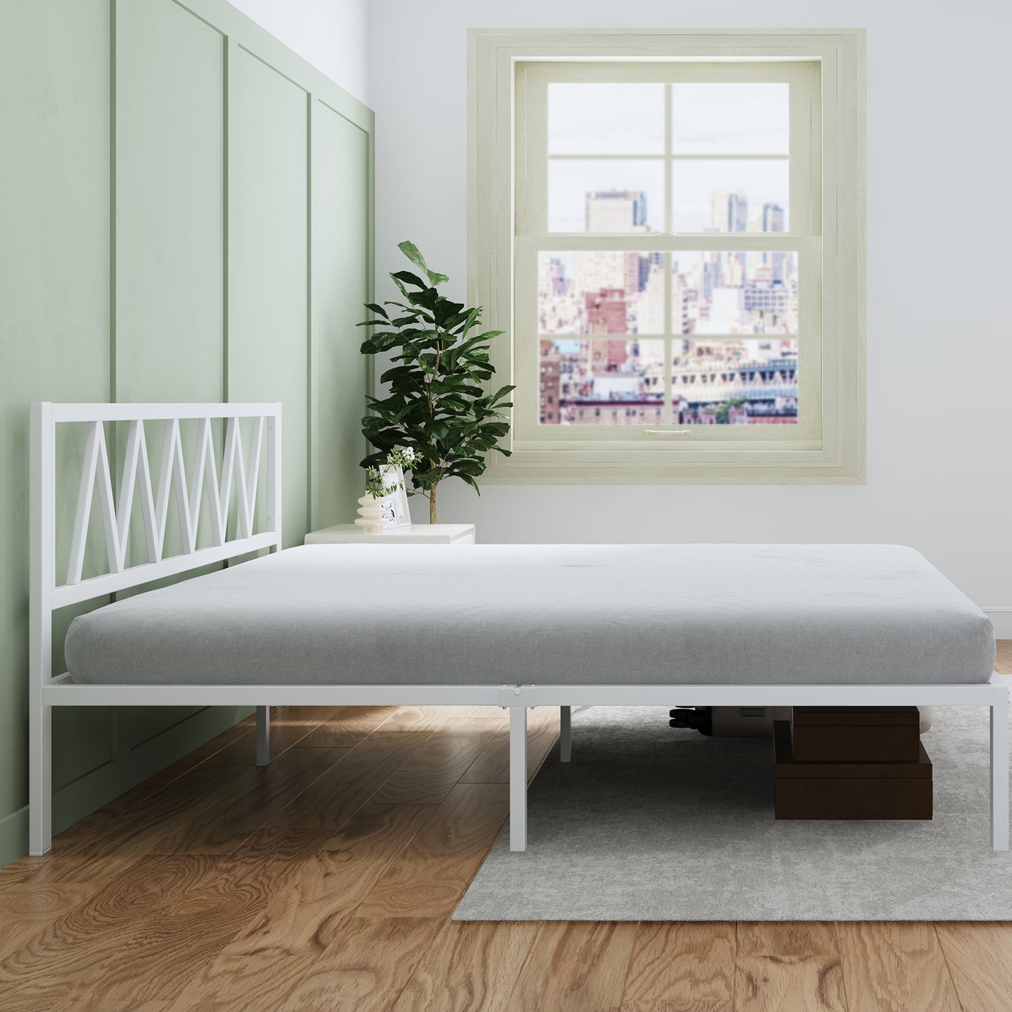 10017 Novilla Bed Frame With Headboard, Metal Platform Bed Frame, Bed Frame No Box Spring Needed, Easy Assembly, Strong Wood Slats Support