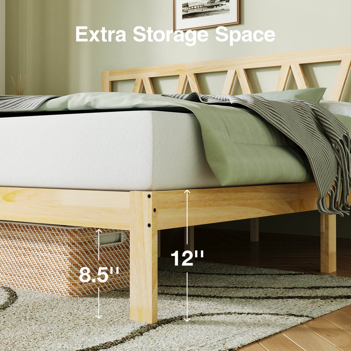 14003 Novilla 12" Solid Wood Bed Frame