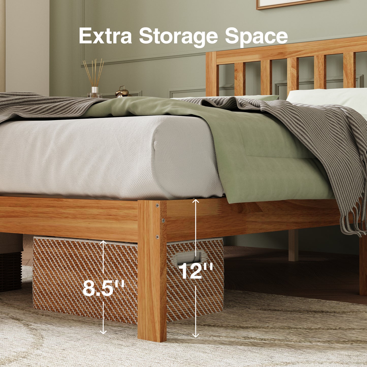 Novilla 12 Inch Bed Frame Solid Wooden with Headboard Wooden Classic Bed Frame Foundation, No Box Spring Needed, Easy Assembly, Natural Grain Wood