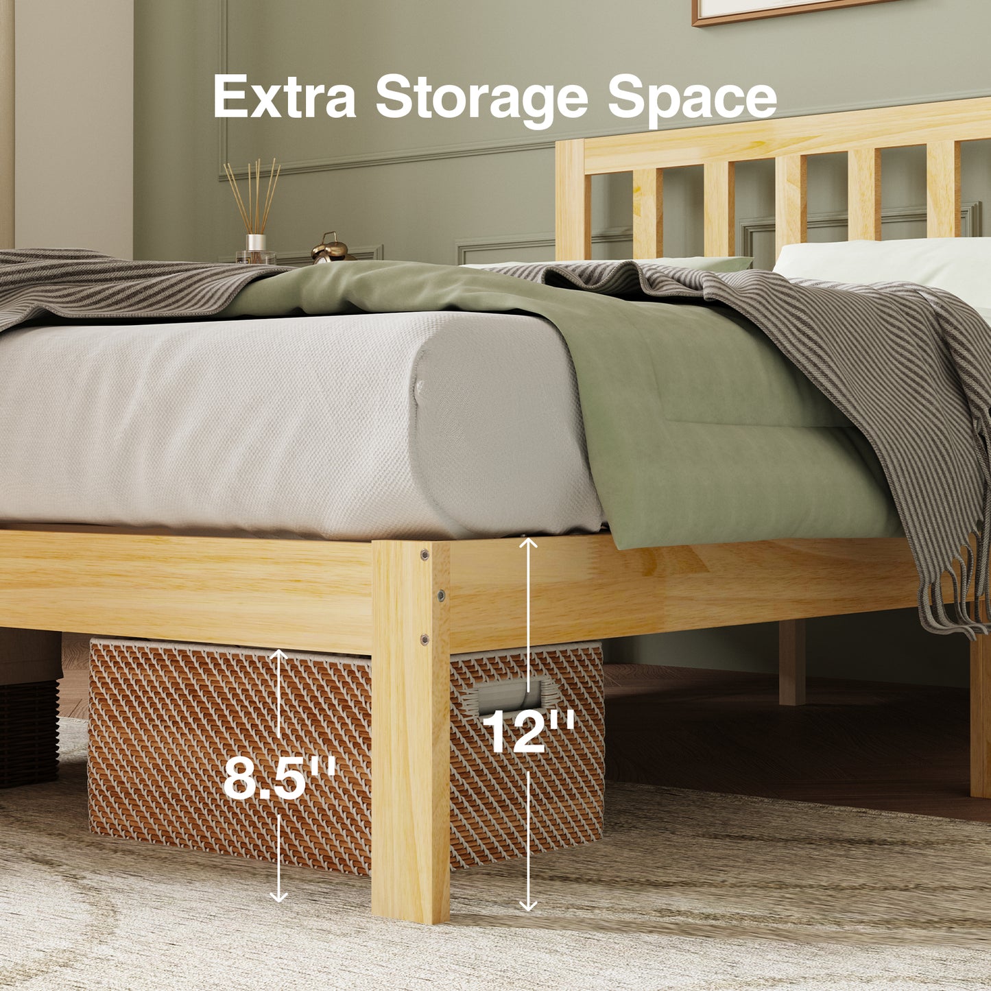Novilla 12" Bed Frame Wood Bed Frame with Headboard No Box Spring Needed, Easy Assembly