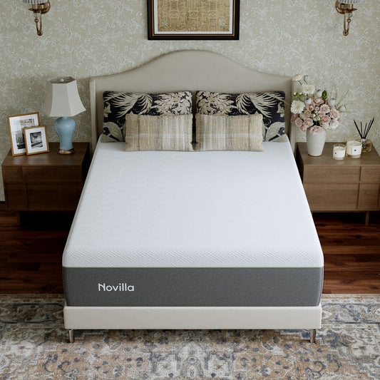 1092 Novilla Bliss Green Tea Mattress, Gel Memory Foam Mattress in a Box for Cooling Comfort with Nylon Cover, Pressure Relieving & Spine Alignment with CertiPUR-US Certified Foams