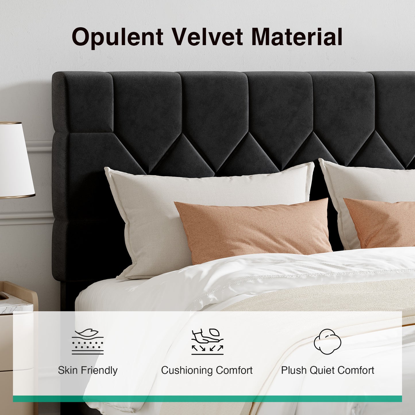 12013 Novilla Bed Frame, Full Bed Frame with Headboard, Velvet Upholstered Pull-Point Headboard, No Box Spring Needed, Heavy Duty Feet, Easy Assembly