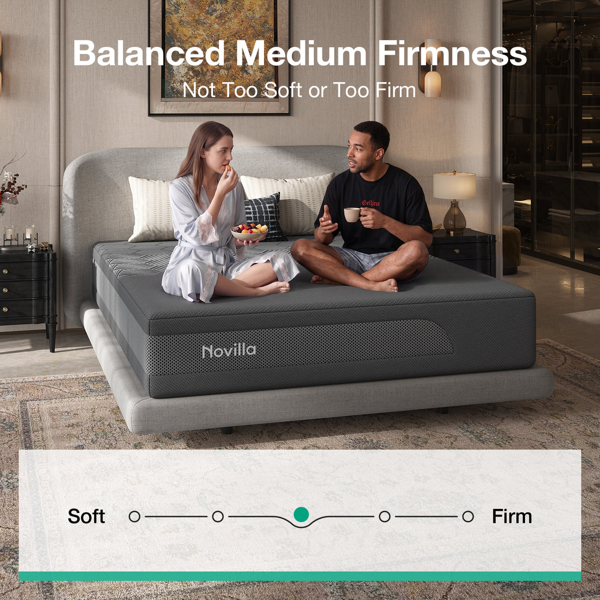 Novilla AiryFlow™ Mattress, Cooling Memory Foam Mattress in a Box with Graphene Cover, PCM Temperature Regulation, NanoGel Foam & Pressure Relief Support