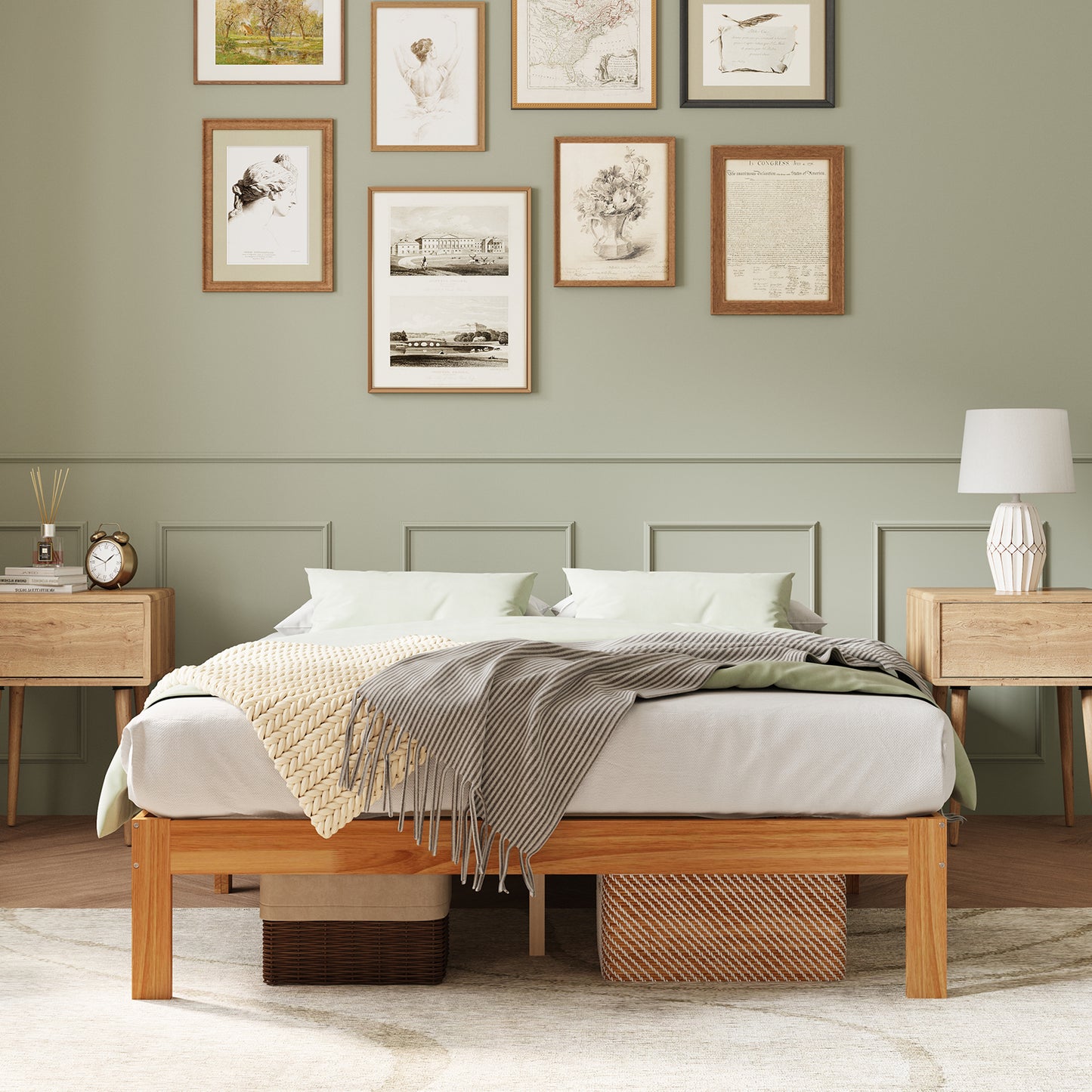 Novilla 12 Inch Bed Frame Solid Wooden with Headboard Wooden Classic Bed Frame Foundation, No Box Spring Needed, Easy Assembly, Natural Grain Wood