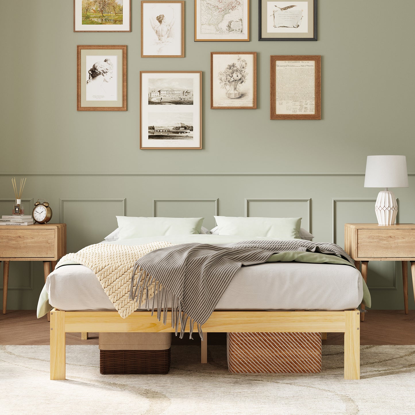 Novilla 12" Bed Frame Wood Bed Frame with Headboard No Box Spring Needed, Easy Assembly
