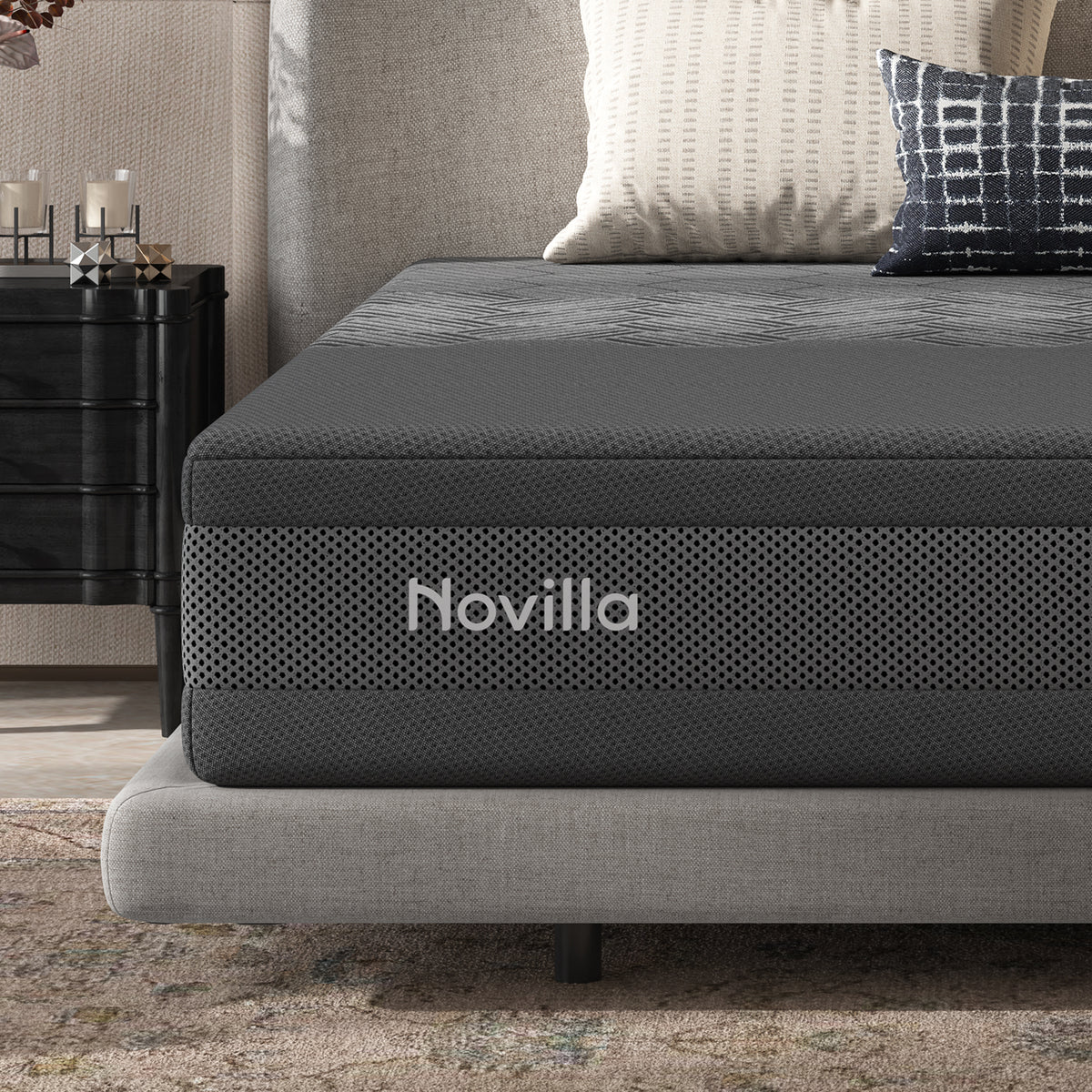 Novilla AiryFlow™ Mattress, Cooling Memory Foam Mattress in a Box with Graphene Cover, PCM Temperature Regulation, NanoGel Foam & Pressure Relief Support