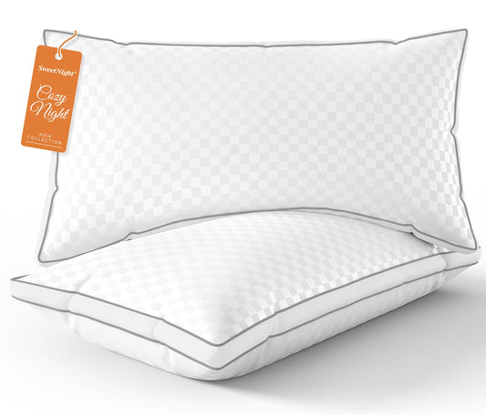 Sweetnight Bed Pillows King Size Set of 2, Fluffy Luxury Hotel Collection Gusseted Large Pillows for Neck and Shoulder, Side Back Stomach Sleeper Pillow, Cozy Night 18"X34"
