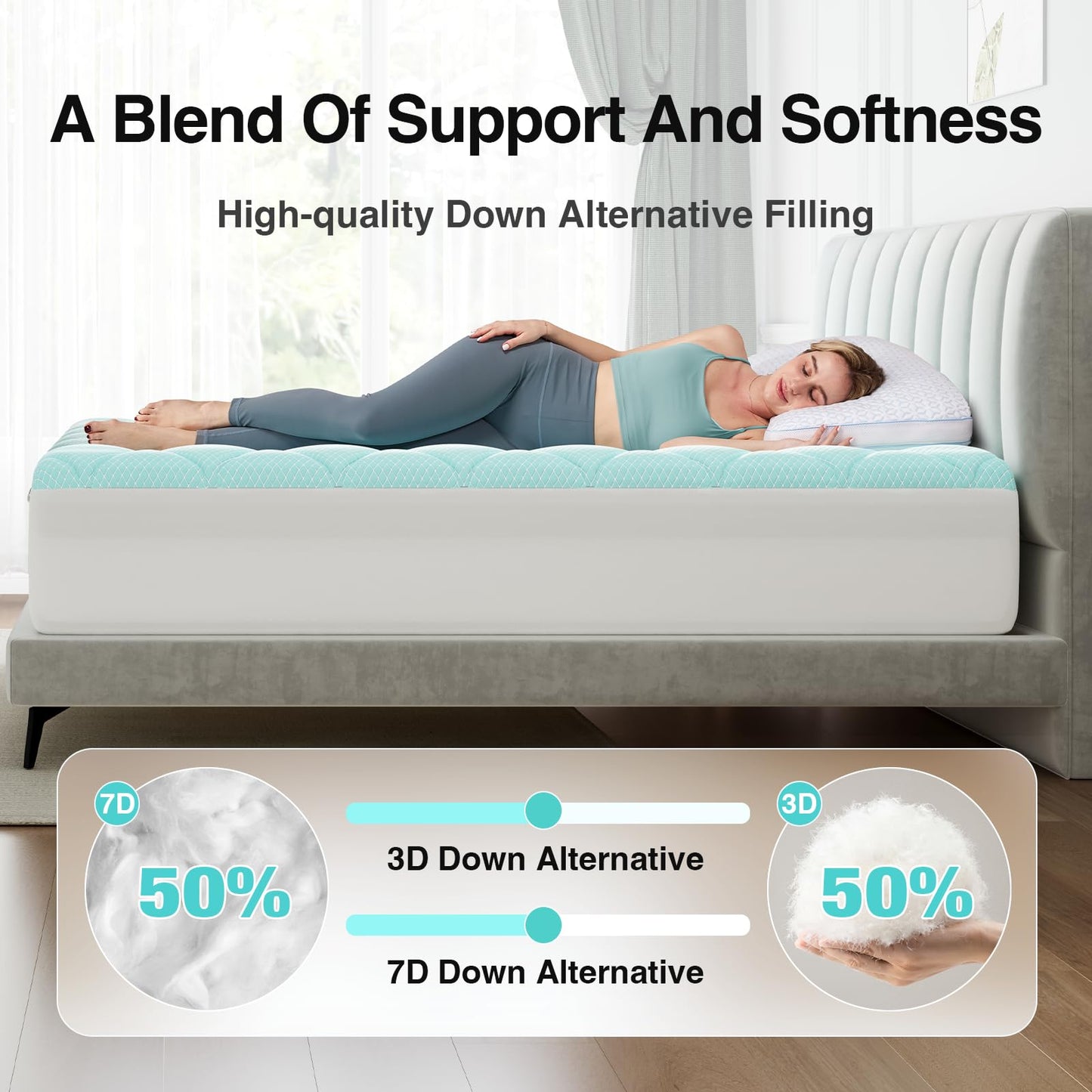 Novilla Cooling Mattress Topper Queen Size,Mattress Pad with Deep Pocket for 8-21" Mattress,Soft Pad Cover for Back Pain Relief,3D+7D Down Alternative Bed Topper for Hot Sleepers